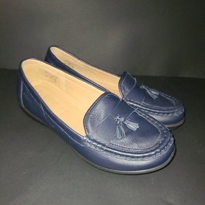 Hotter Brand Leather Womens Shoes Size US 7, UK 5, EU 38 Navy Blue NWOT Loafers